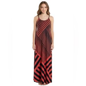 💄 Bailey Blue Maxi Dress~Women’s S~Pink/Red w/ Navy Stripes~Spaghetti Straps